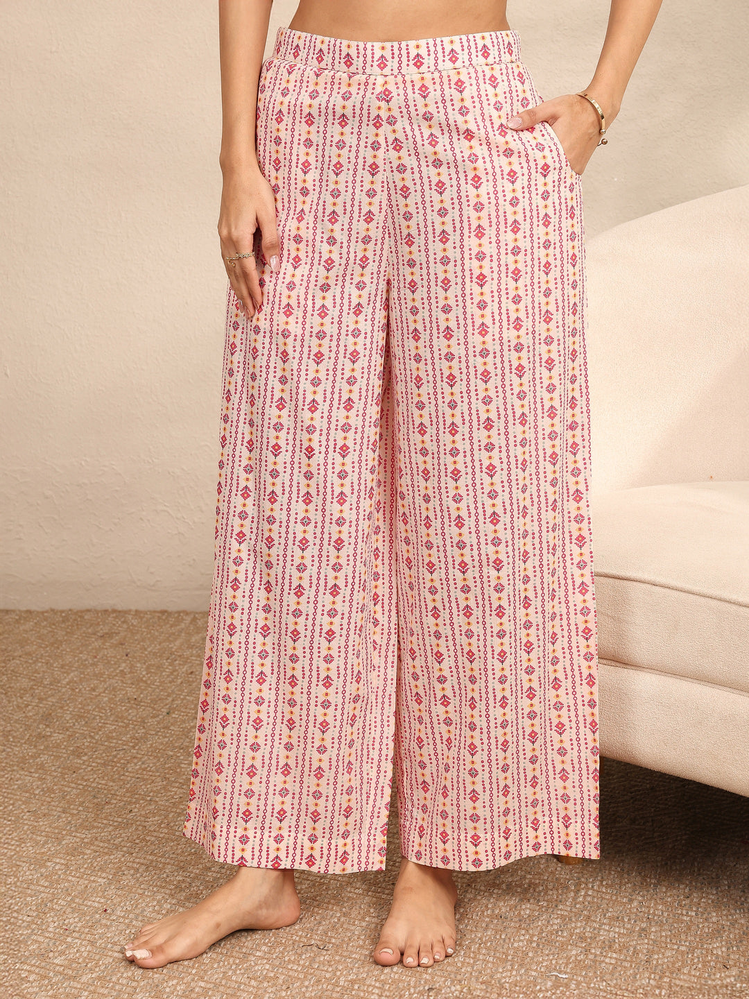  Peach Printed Cotton Night Suit 