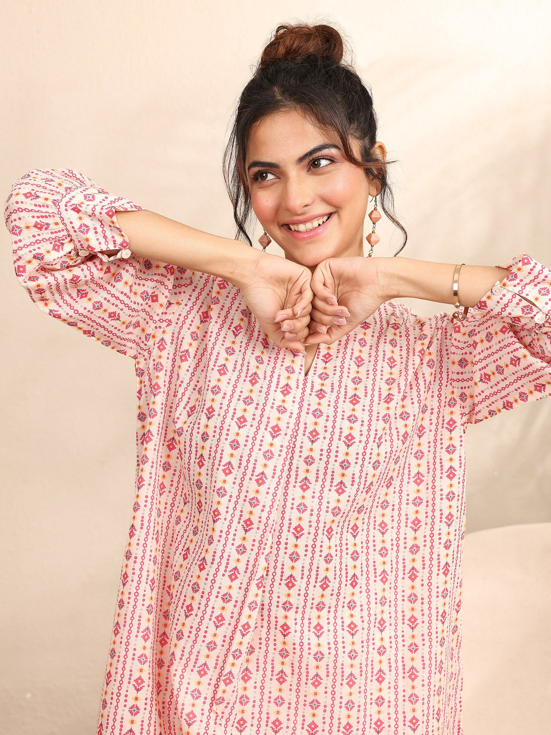  Peach Printed Cotton Night Suit 