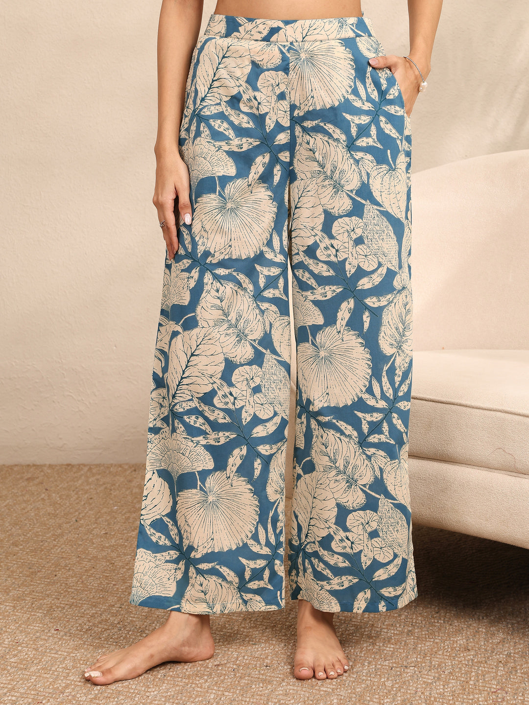  Blue Printed Cotton Night Suit 