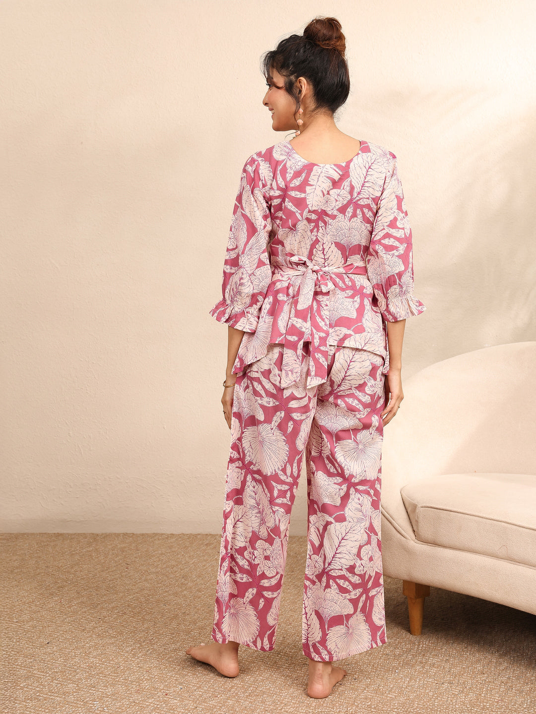  Mauve Printed Cotton Night Suit 