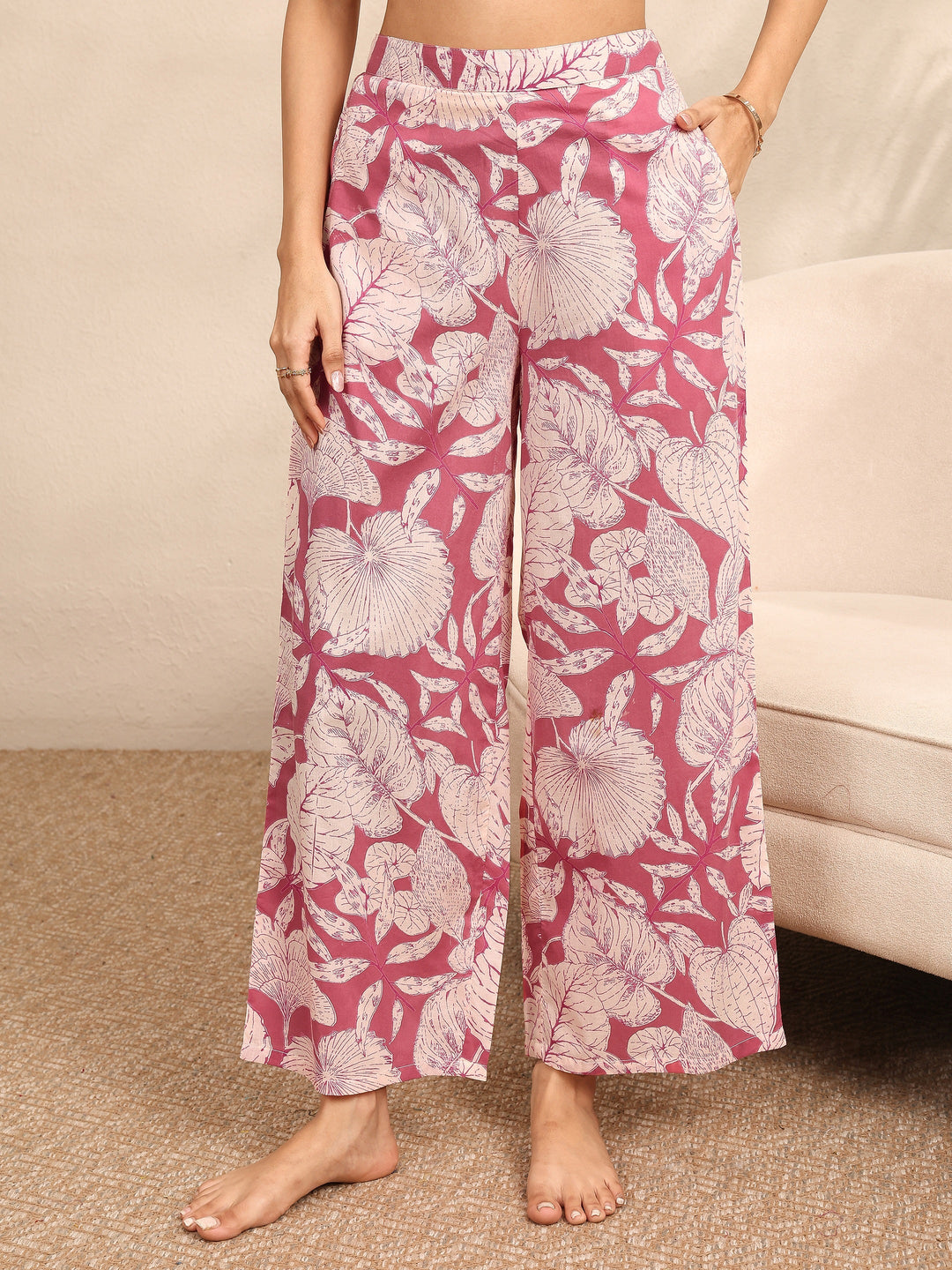  Mauve Printed Cotton Night Suit 
