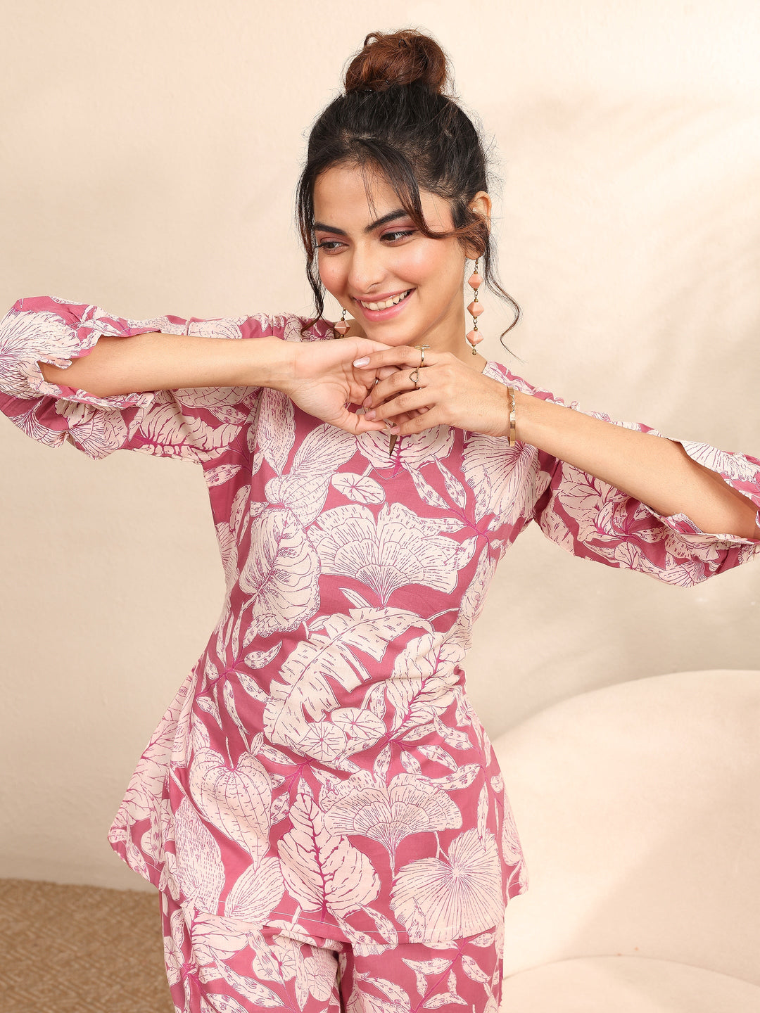  Mauve Printed Cotton Night Suit 