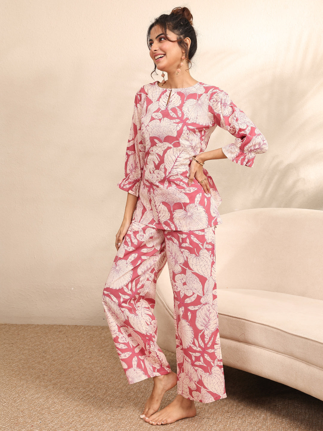  Mauve Printed Cotton Night Suit 