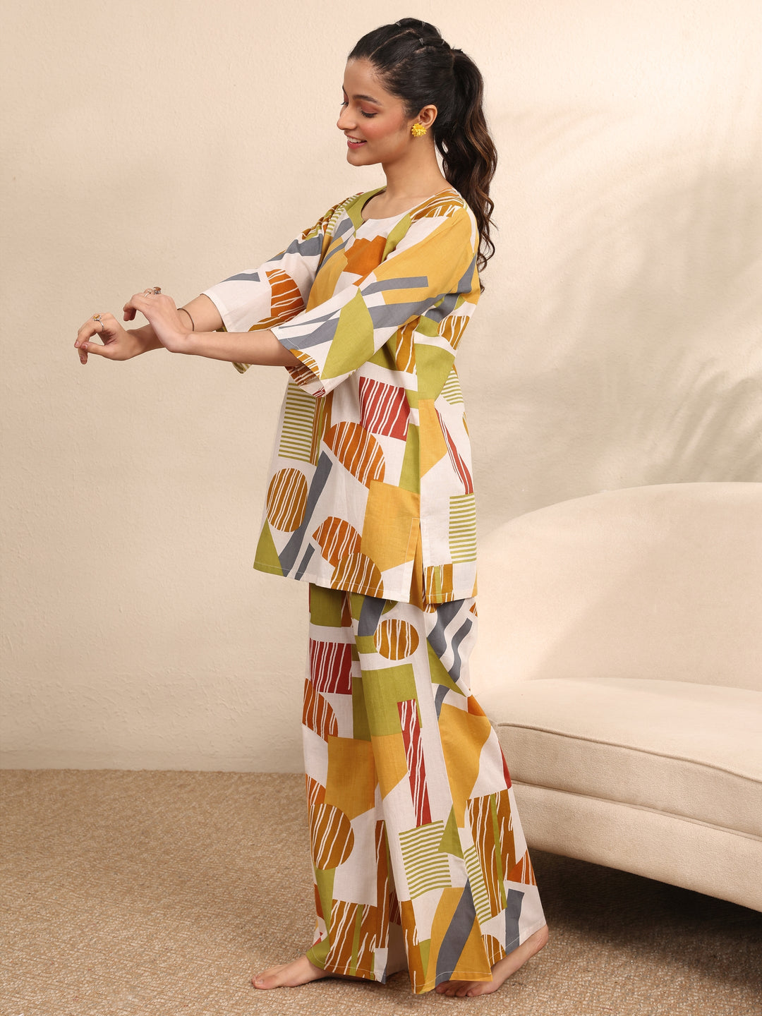  Multi Printed Cotton Night Suit 