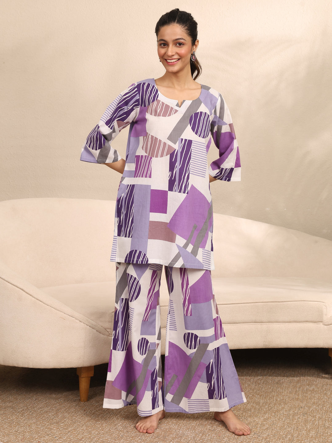  Multi Printed Cotton Night Suit 