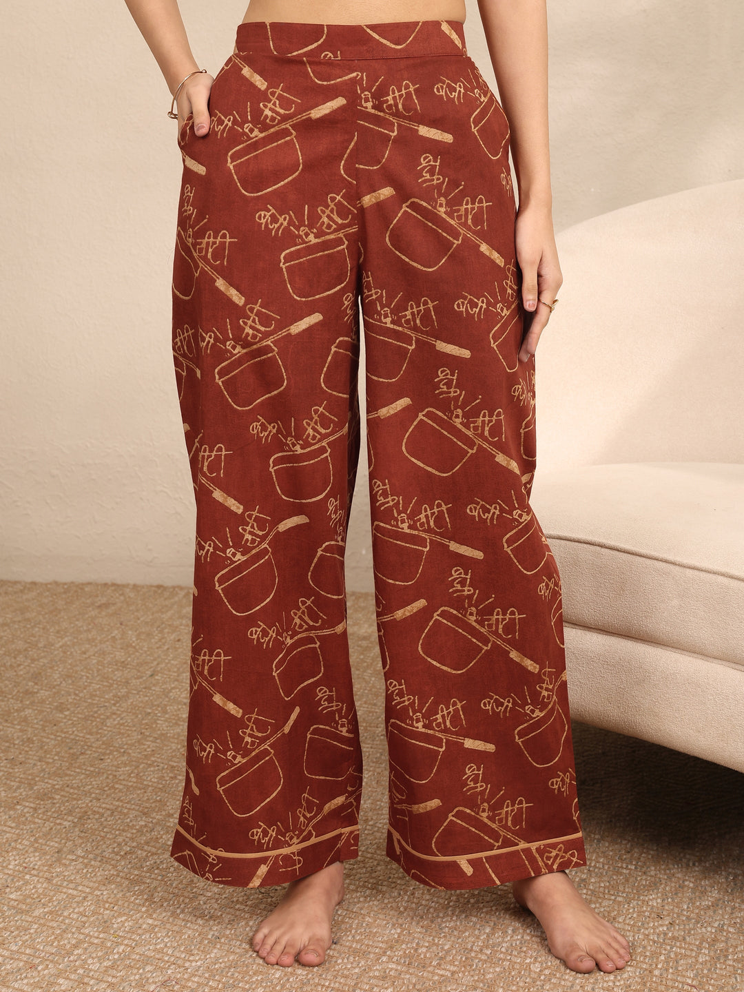  Rust Printed Cotton Night Suit 