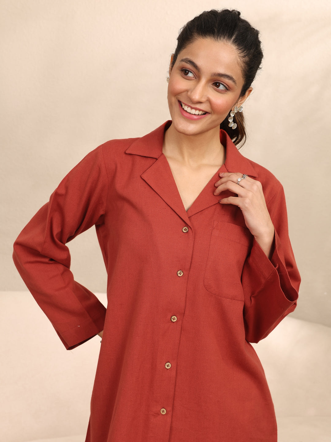  Rust Printed Cotton Night Suit 