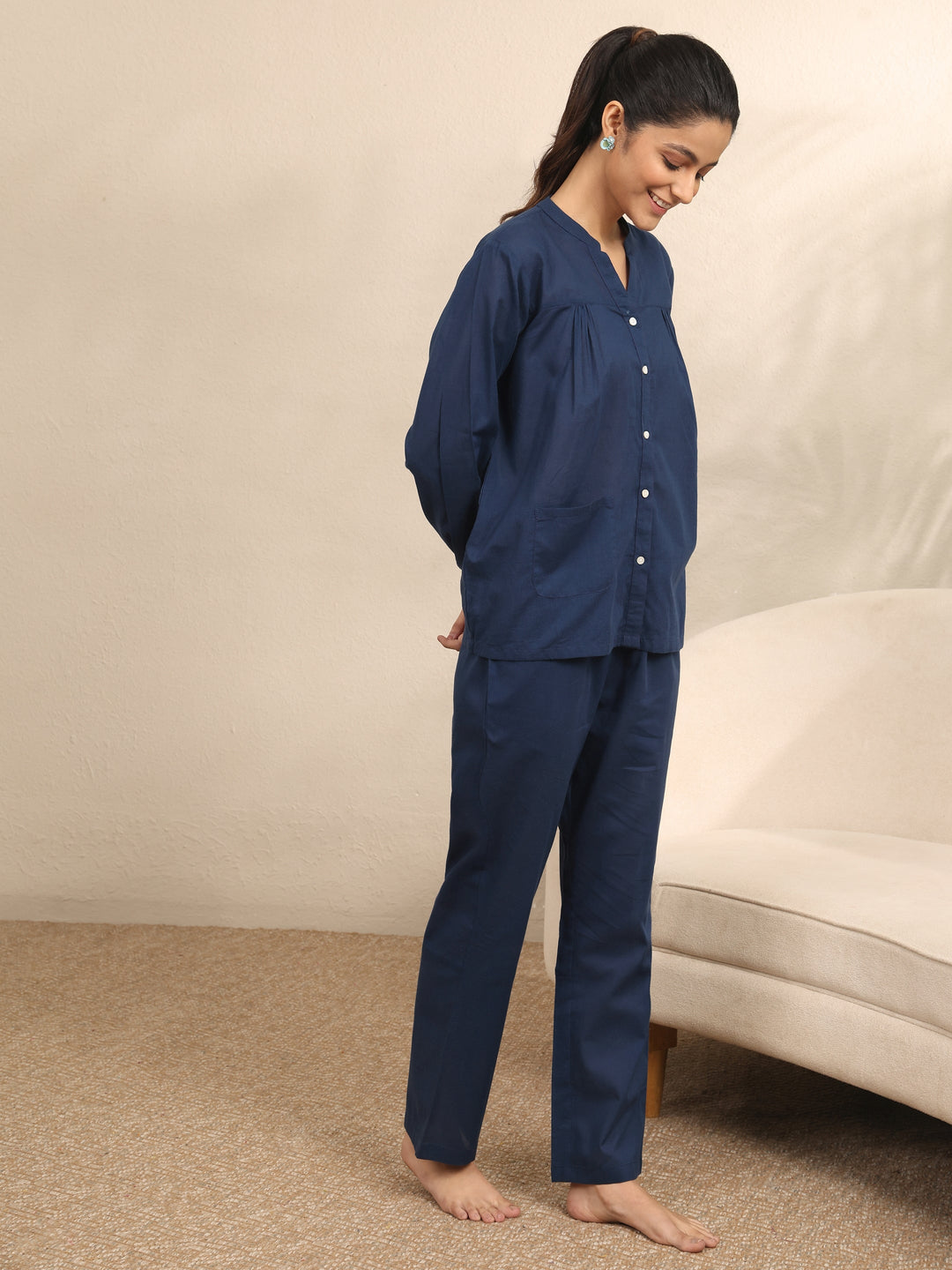  Blue Printed Cotton Night Suit 
