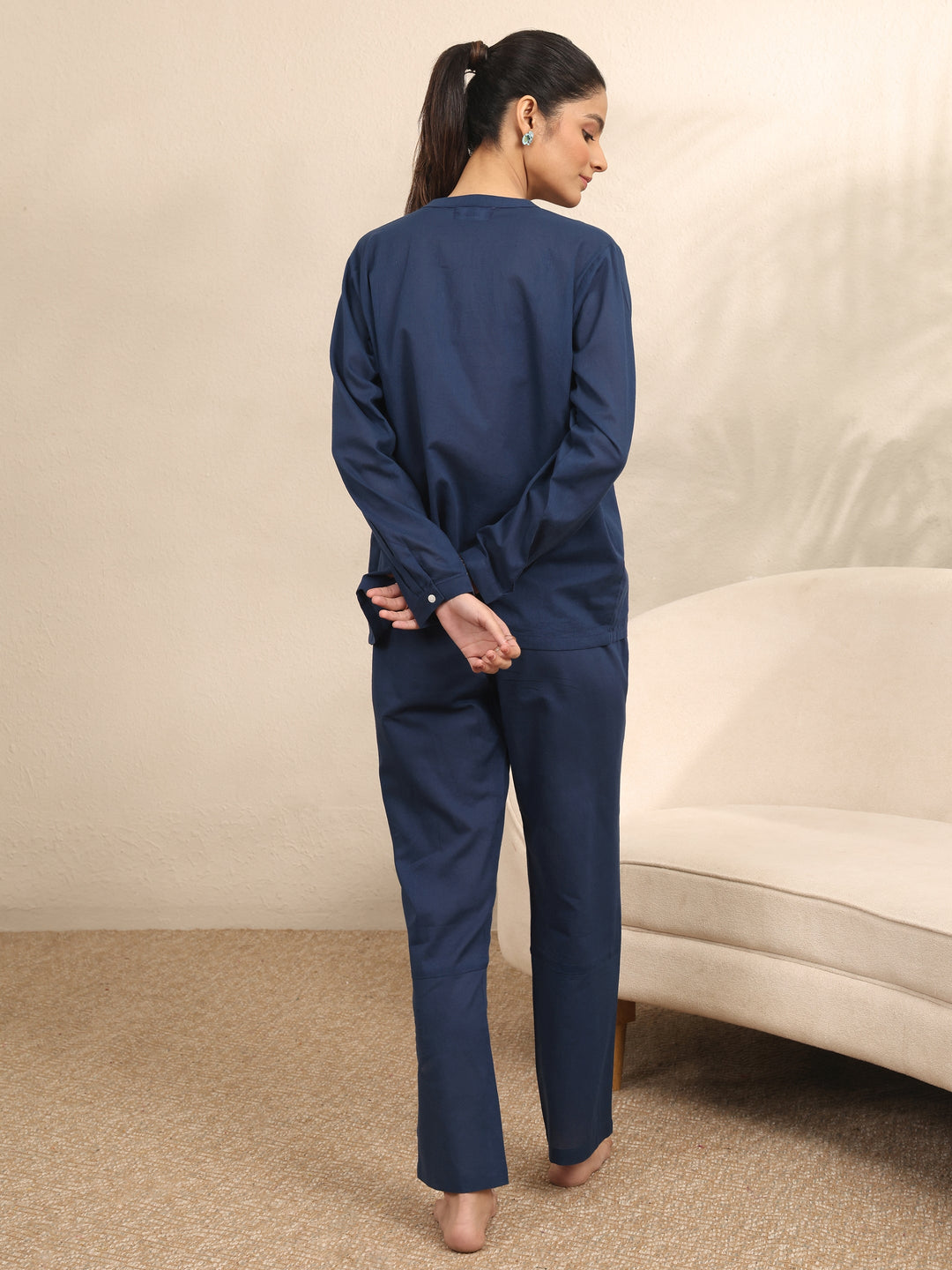  Blue Printed Cotton Night Suit 