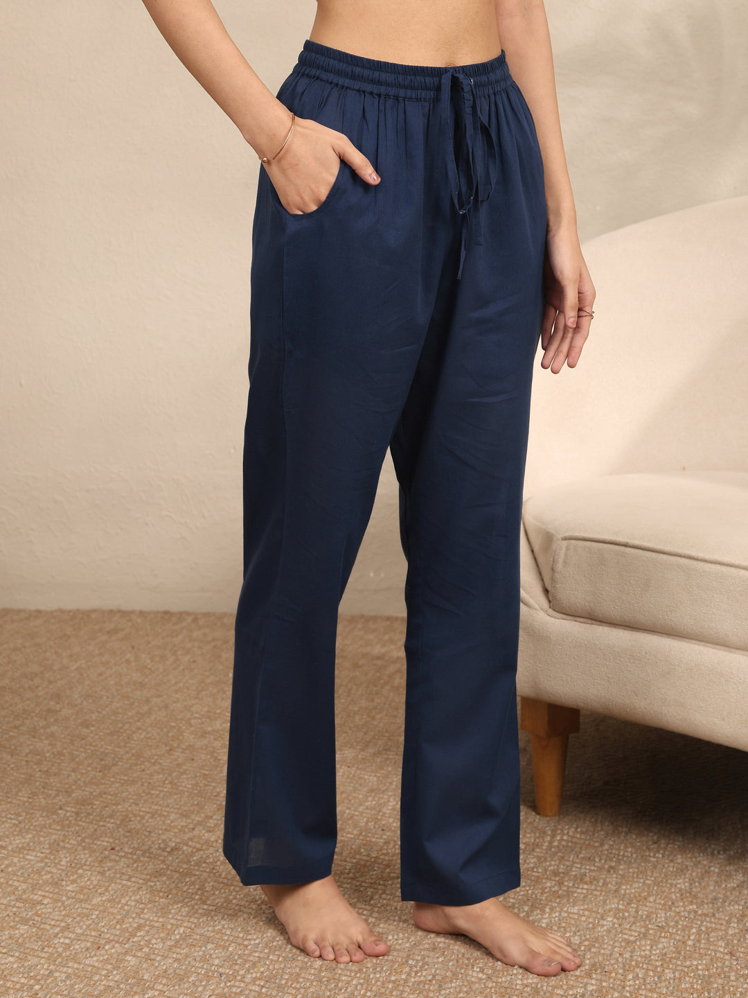  Blue Printed Cotton Night Suit 