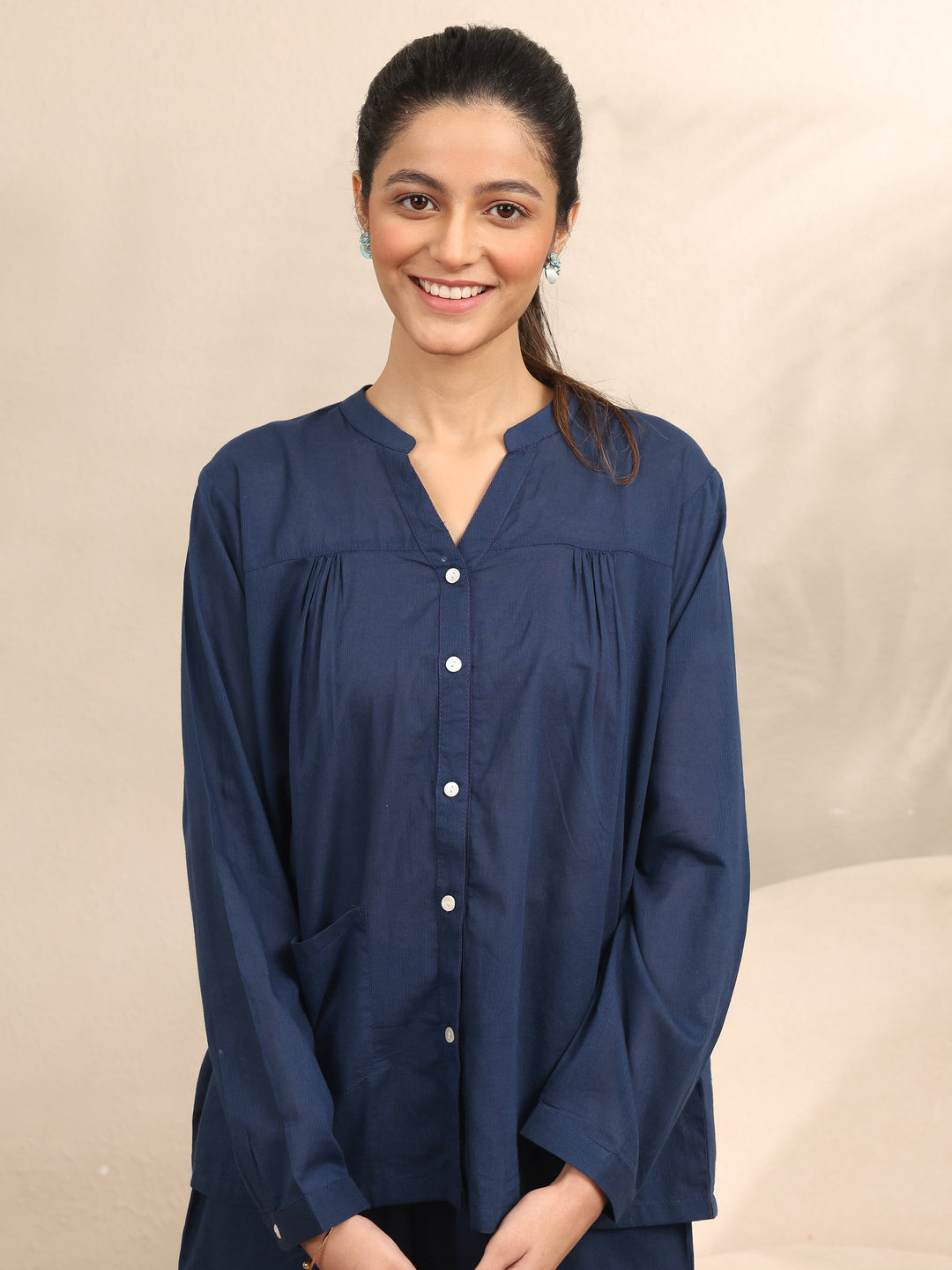 Blue Printed Cotton Night Suit 