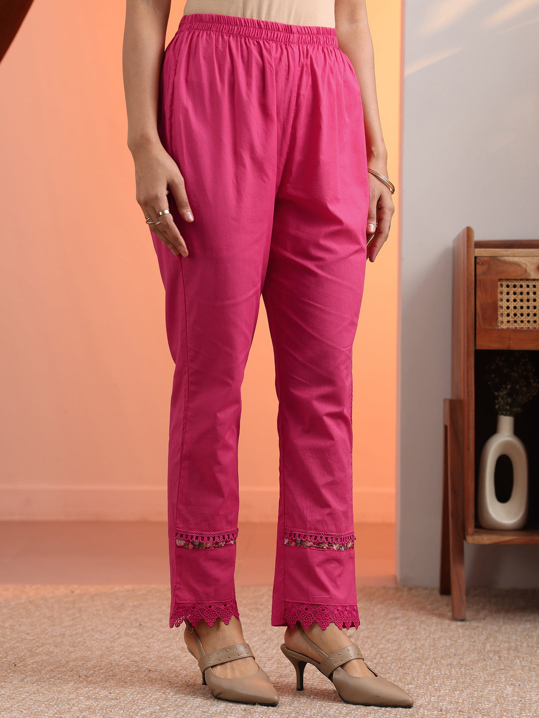  Coral Embroidered Cotton Straight Suit Set With Dupatta 