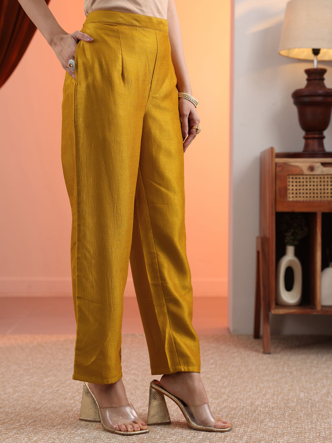  Mustard Embroidered Chinon Straight Suit Set With Dupatta 