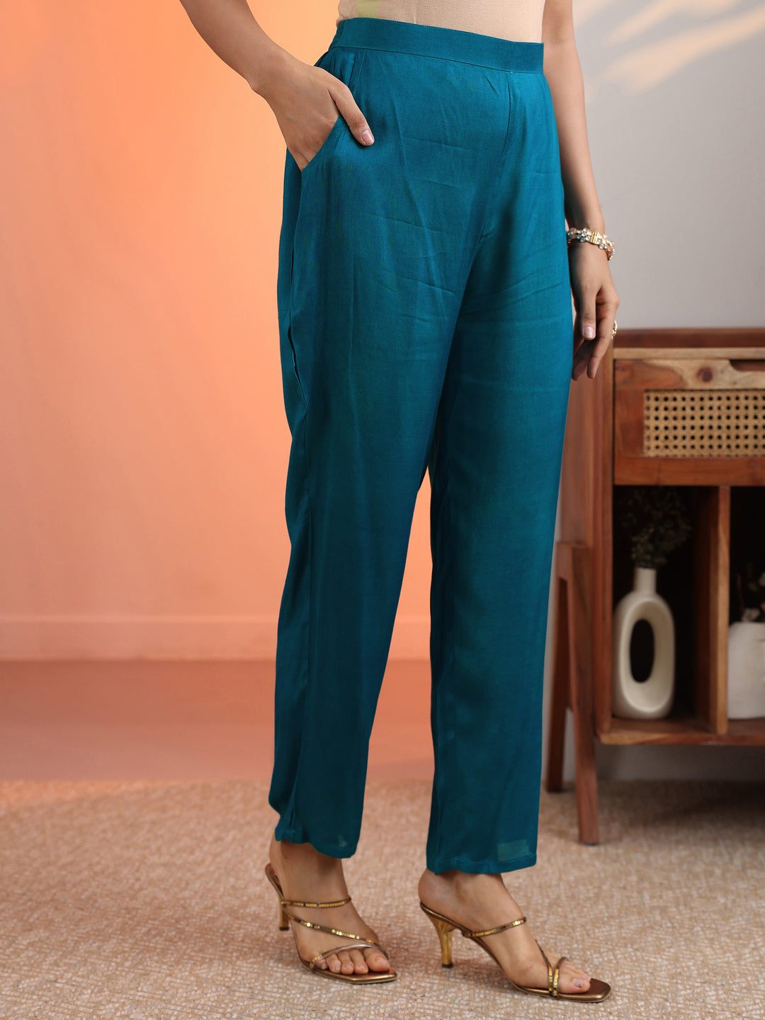  Blue Embellished Chinon Straight Suit Set With Dupatta 