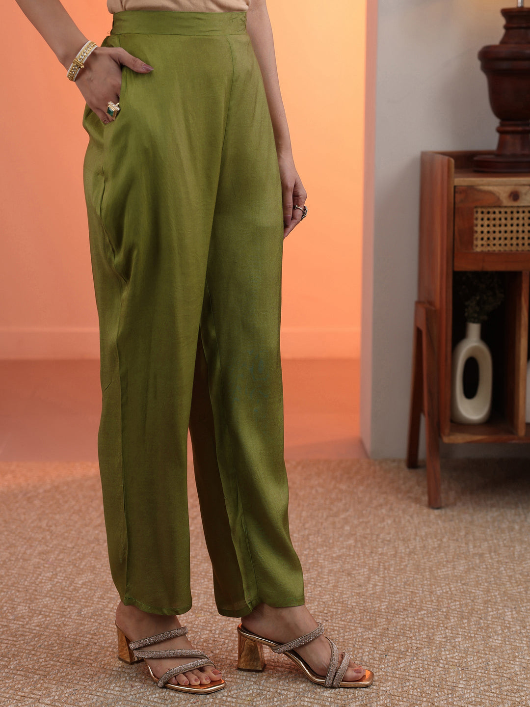  Green Embellished Chinon Straight Suit Set With Dupatta 