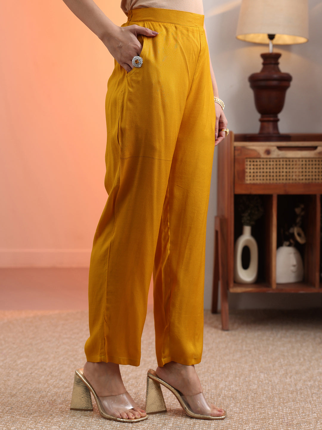  Mustard Embellished Chinon Straight Suit Set With Dupatta 