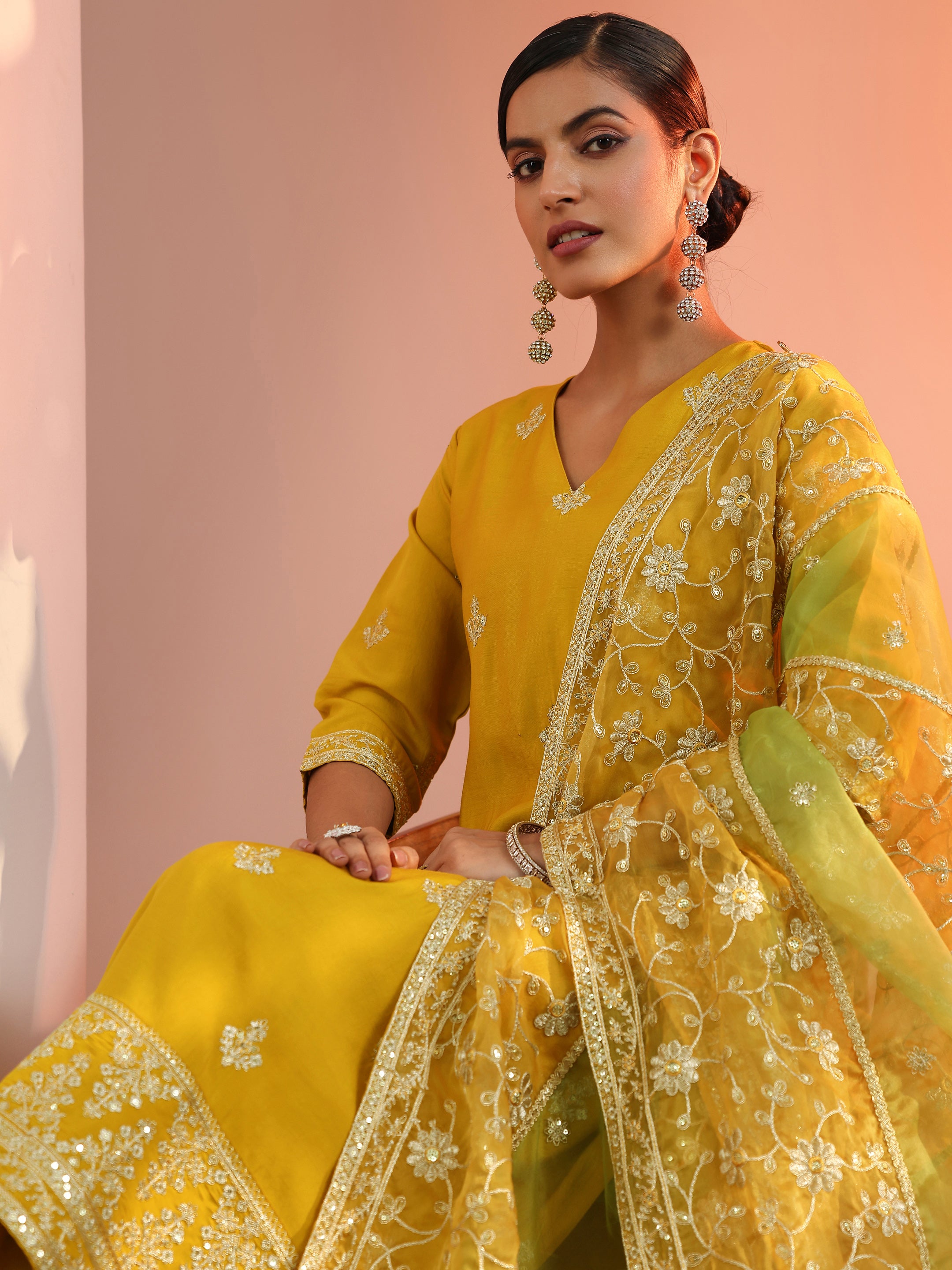Mustard Embroidered Silk Blend Straight Suit Set With Dupatta-image-36