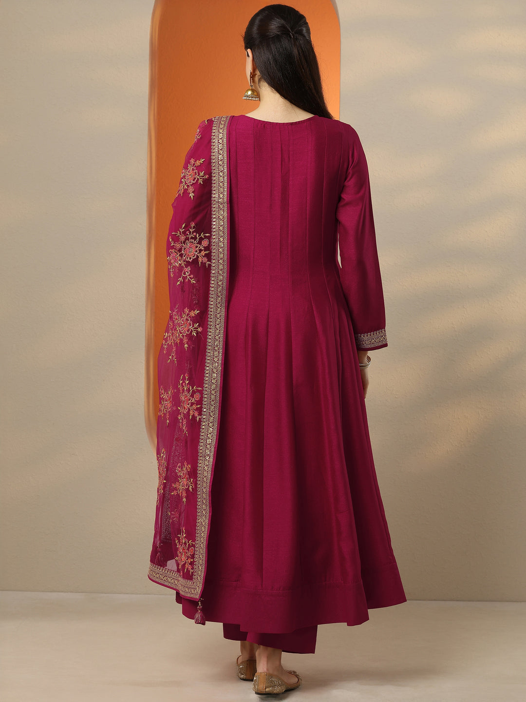  Libas Art Pink Embroidered Silk Blend Anarkali Suit Set With Dupatta 