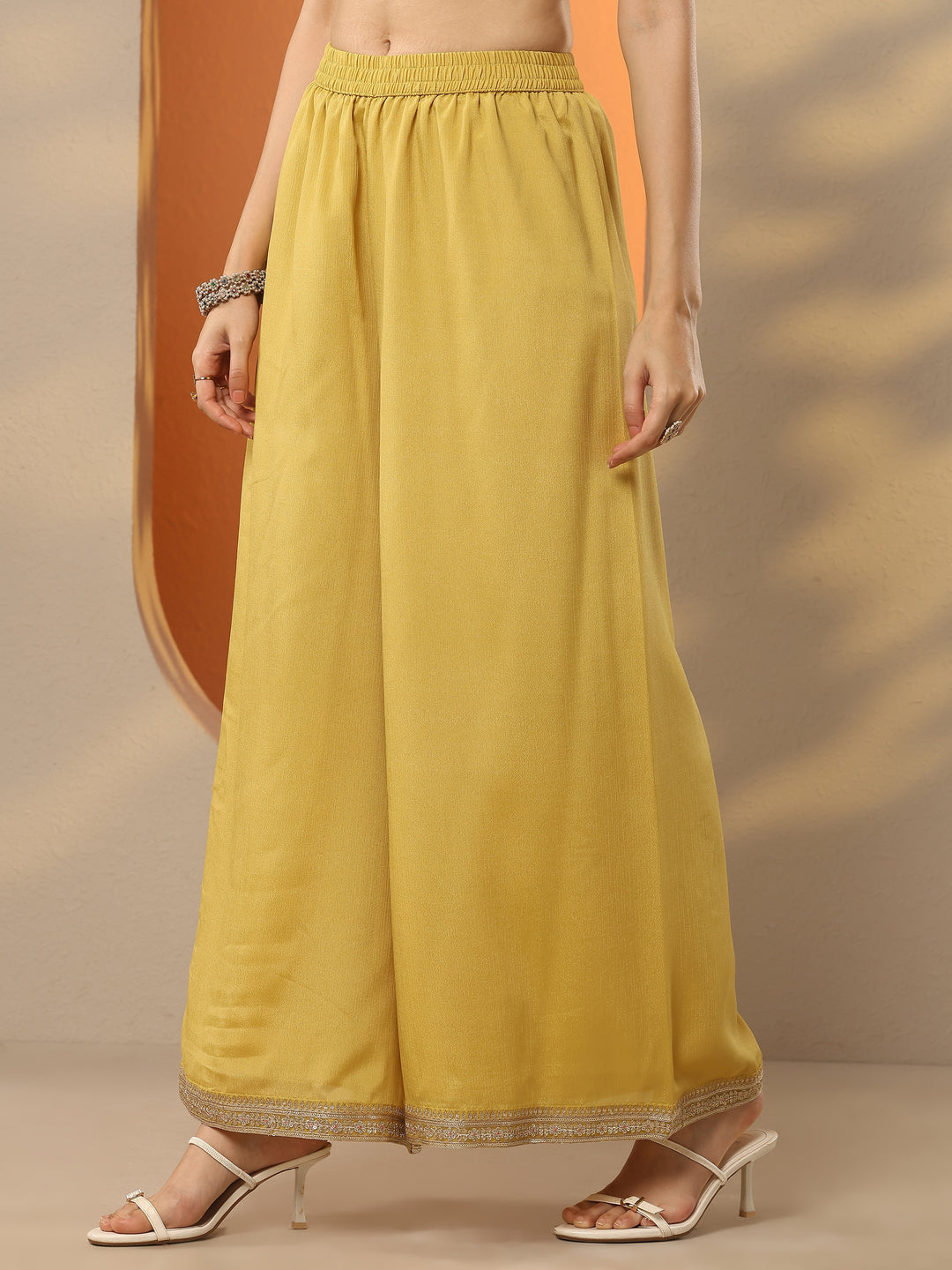  Libas Art Yellow Embroidered Silk Blend Straight Suit Set With Dupatta 