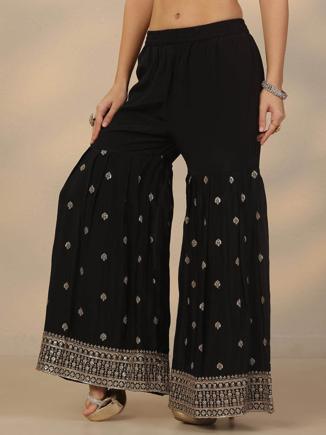  Libas Art Black Embroidered Chinon Straight Suit Set With Dupatta 