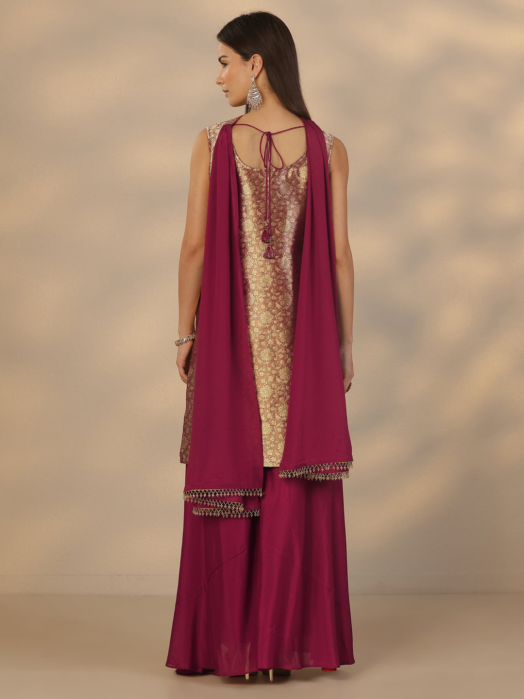  Libas Art Maroon Embroidered Silk Blend Straight Suit Set With Dupatta 