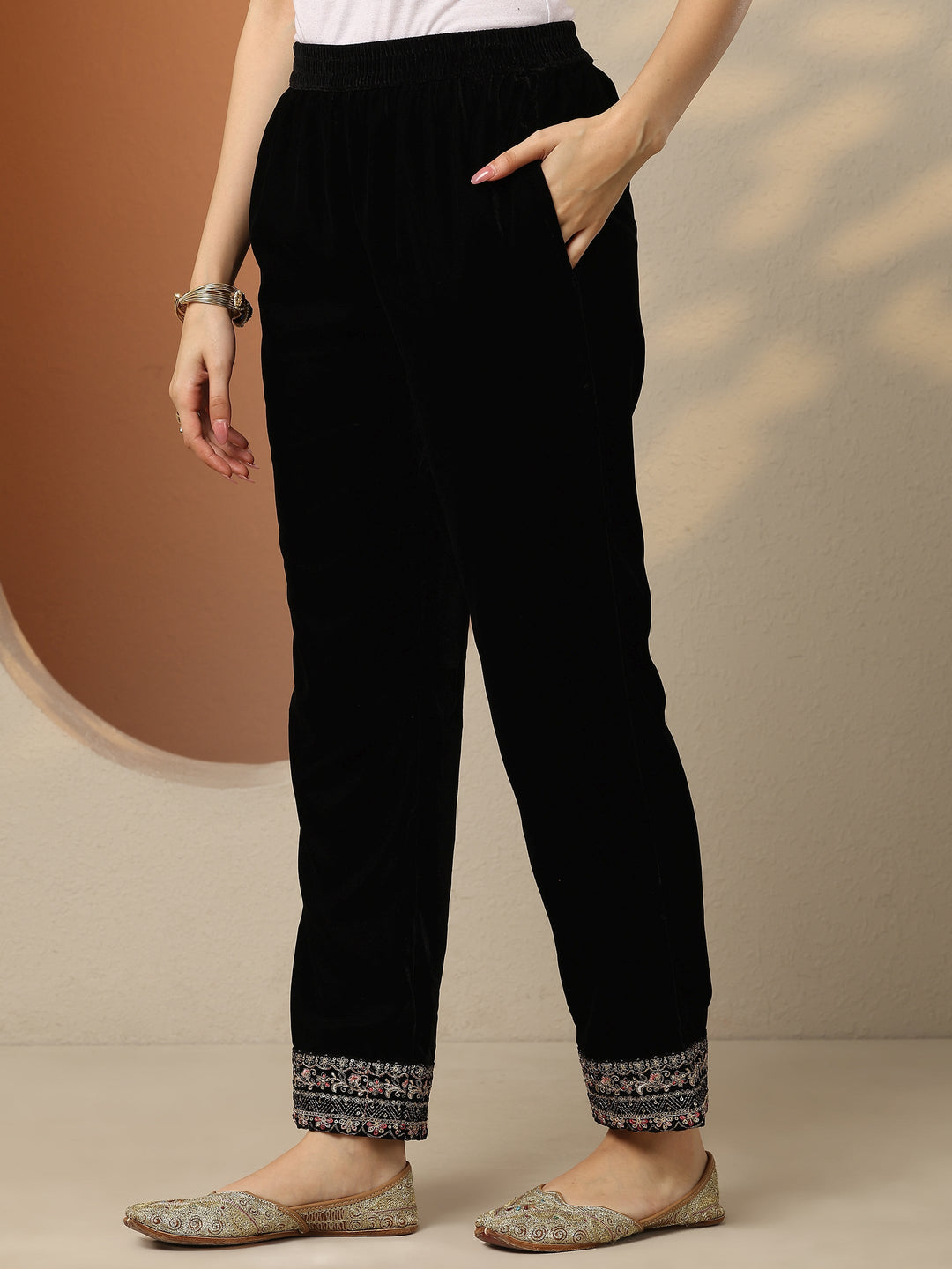  Libas Art Black Embroidered Velvet Straight Suit Set With Dupatta 