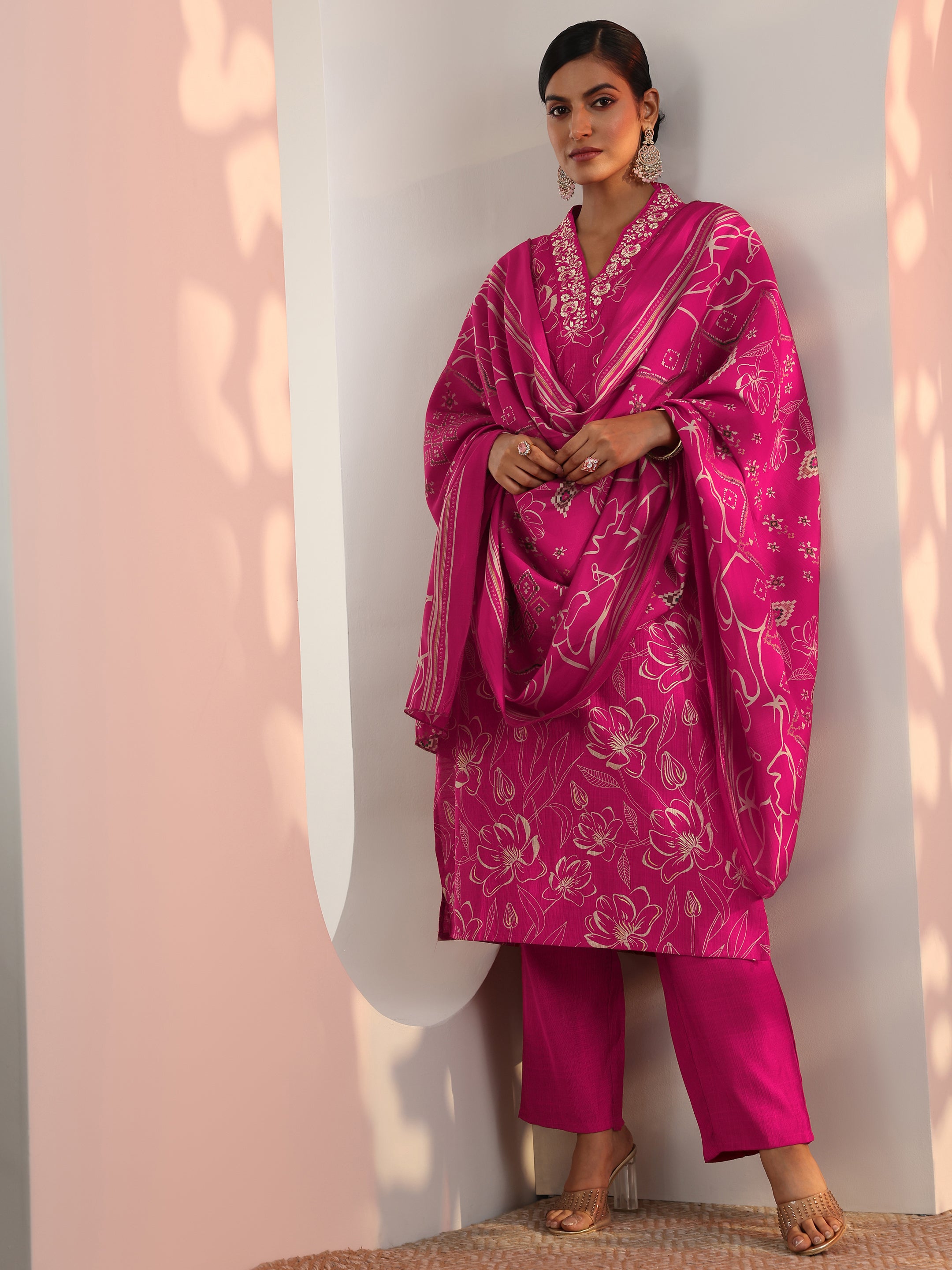 libas Pink Printed Silk Blend Straight Suit Set With Dupatta-picture-32