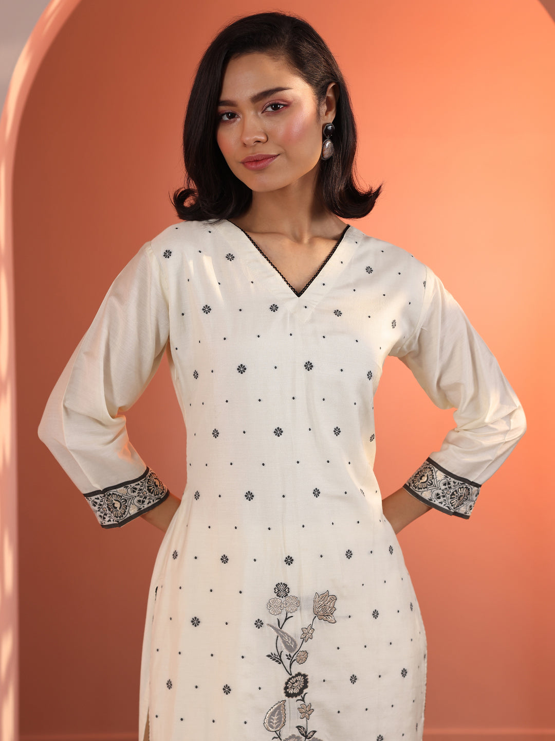  Off White Woven Design Muslin Straight Suit Set With Dupatta 
