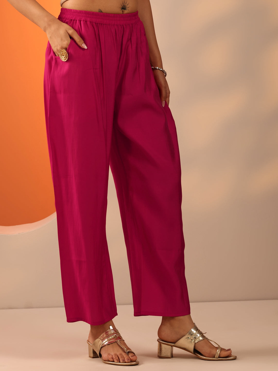  Pink Embroidered Silk Blend Straight Suit Set With Dupatta 