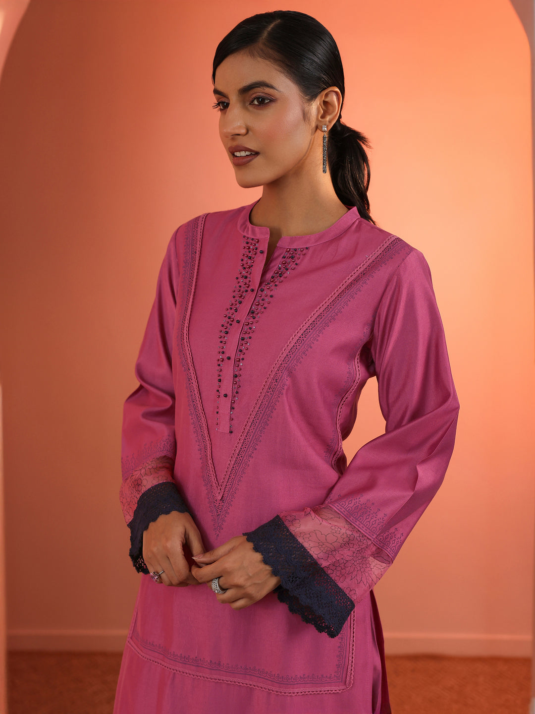  Pink Embellished Silk Blend Straight Suit Set With Dupatta 