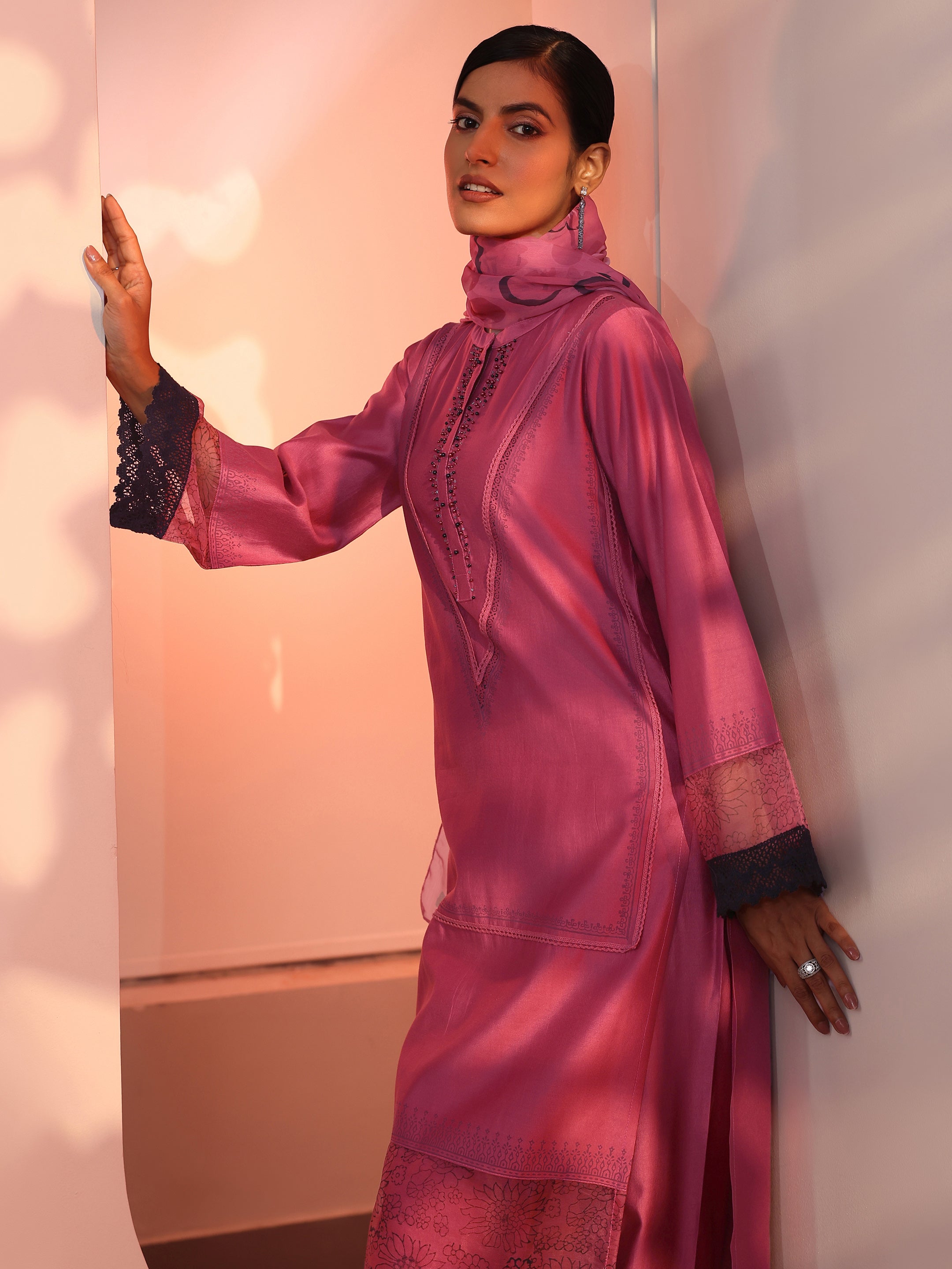 libas Pink Embellished Silk Blend Straight Suit Set With Dupatta-picture-62