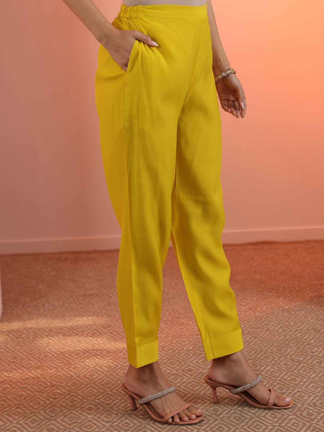  Yellow Embroidered Silk Blend Straight Suit Set With Dupatta 