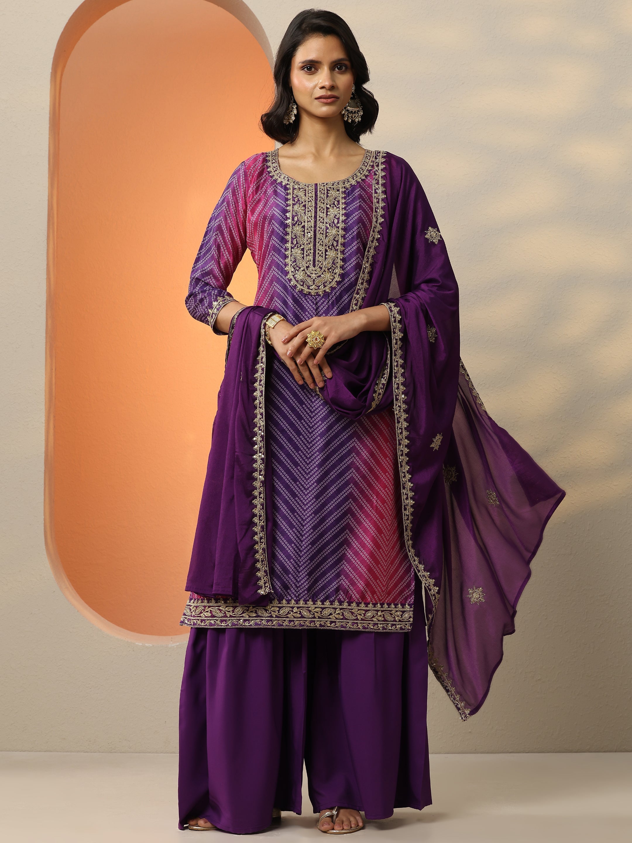 Purple Printed Chinon Straight Suit Set With Dupatta-image-30