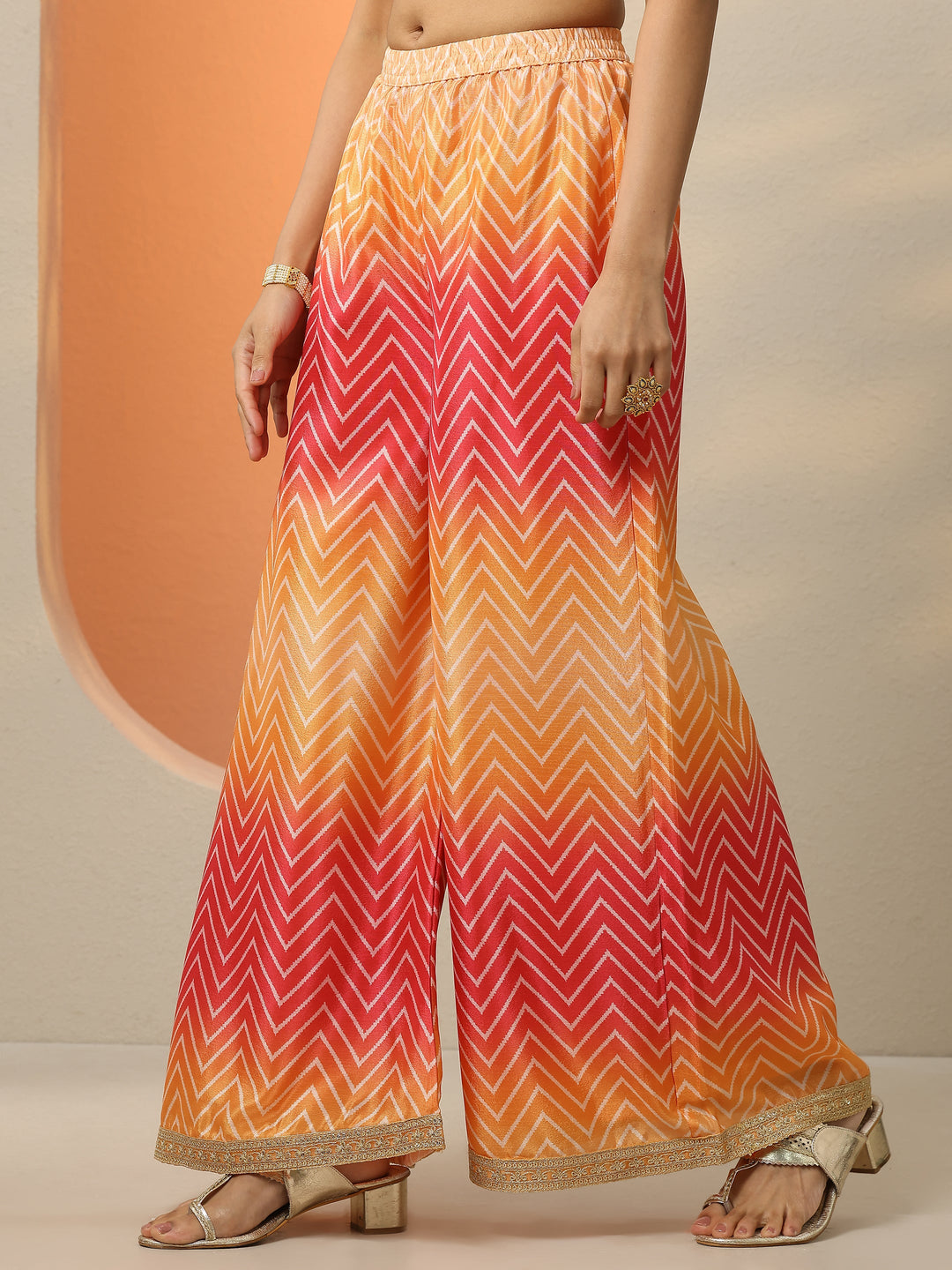  Orange Printed Chinon  Straight Suit Set With Dupatta 