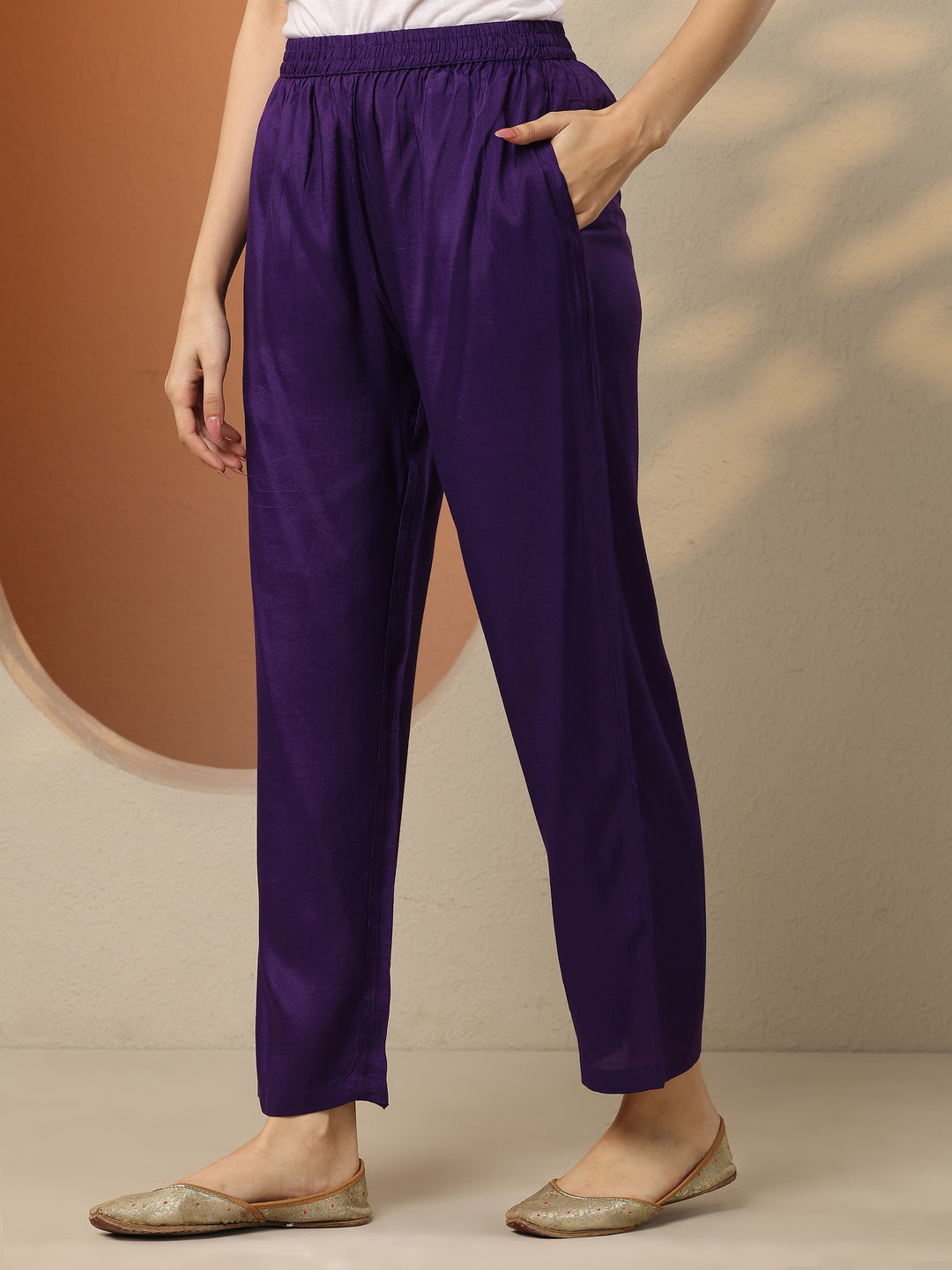  Purple Bandhani Printed Silk Blend Straight Suit Set With Dupatta 