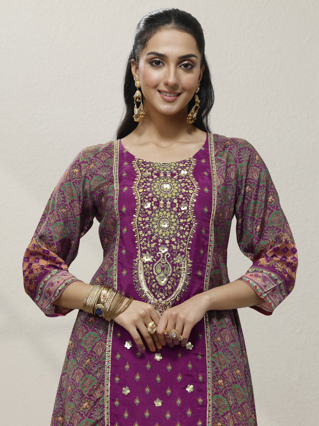  Magenta Embroidered Silk blend A-line Suit Set With Dupatta 