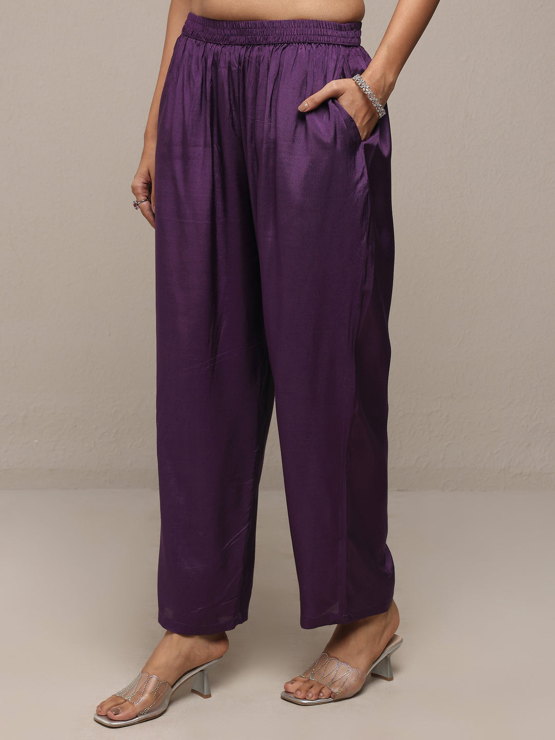  Libas Art Purple Printed Silk Blend Straight Suit Set With Dupatta 