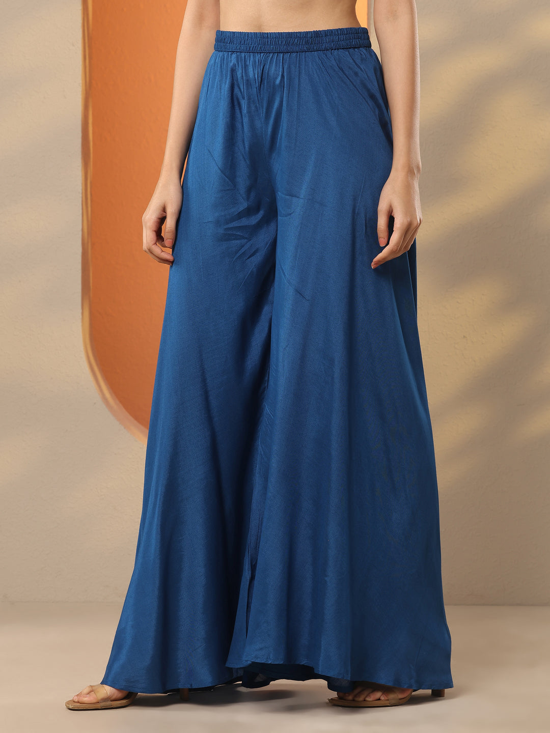  Blue Printed Crepe A-Line Kurta Set 