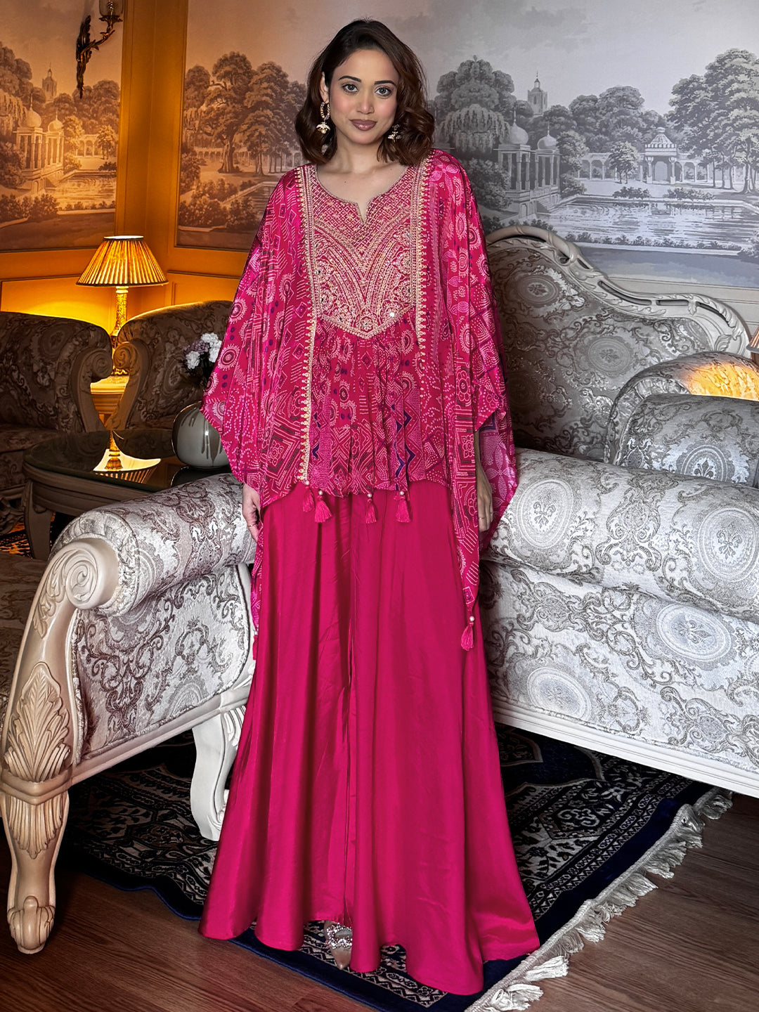  Pink Bandhani Printed A-Line Kurta Set 