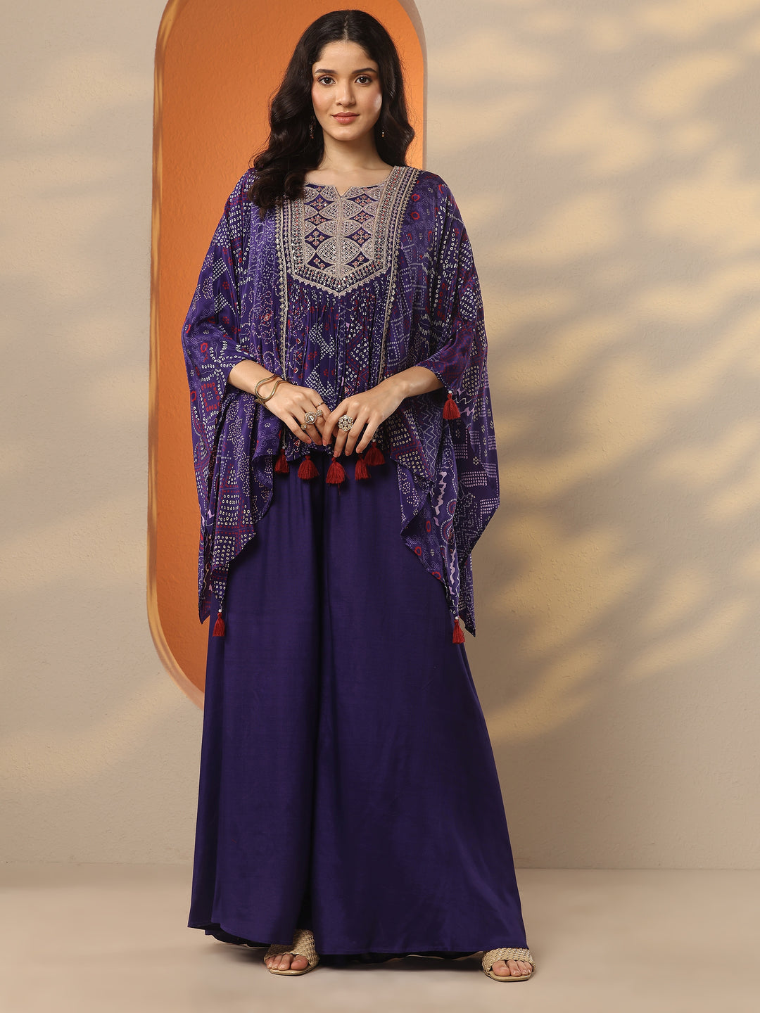  Libas Art Purple Bandhani Printed A-Line Kurta Set 