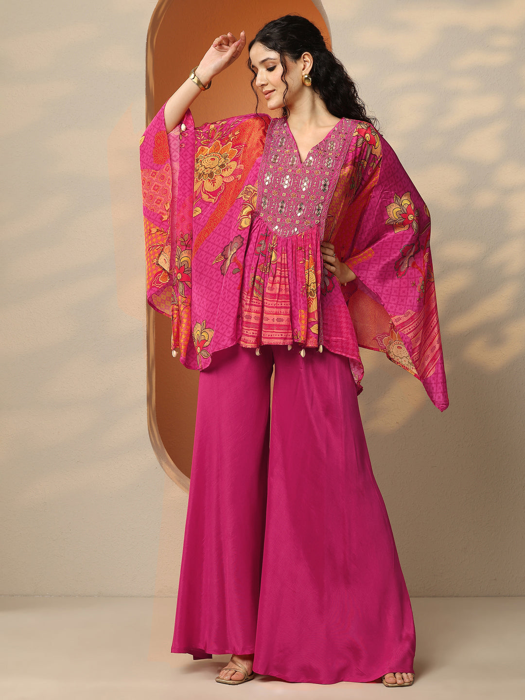  Libas Art Pink Printed Crepe A-Line Kurta Set 