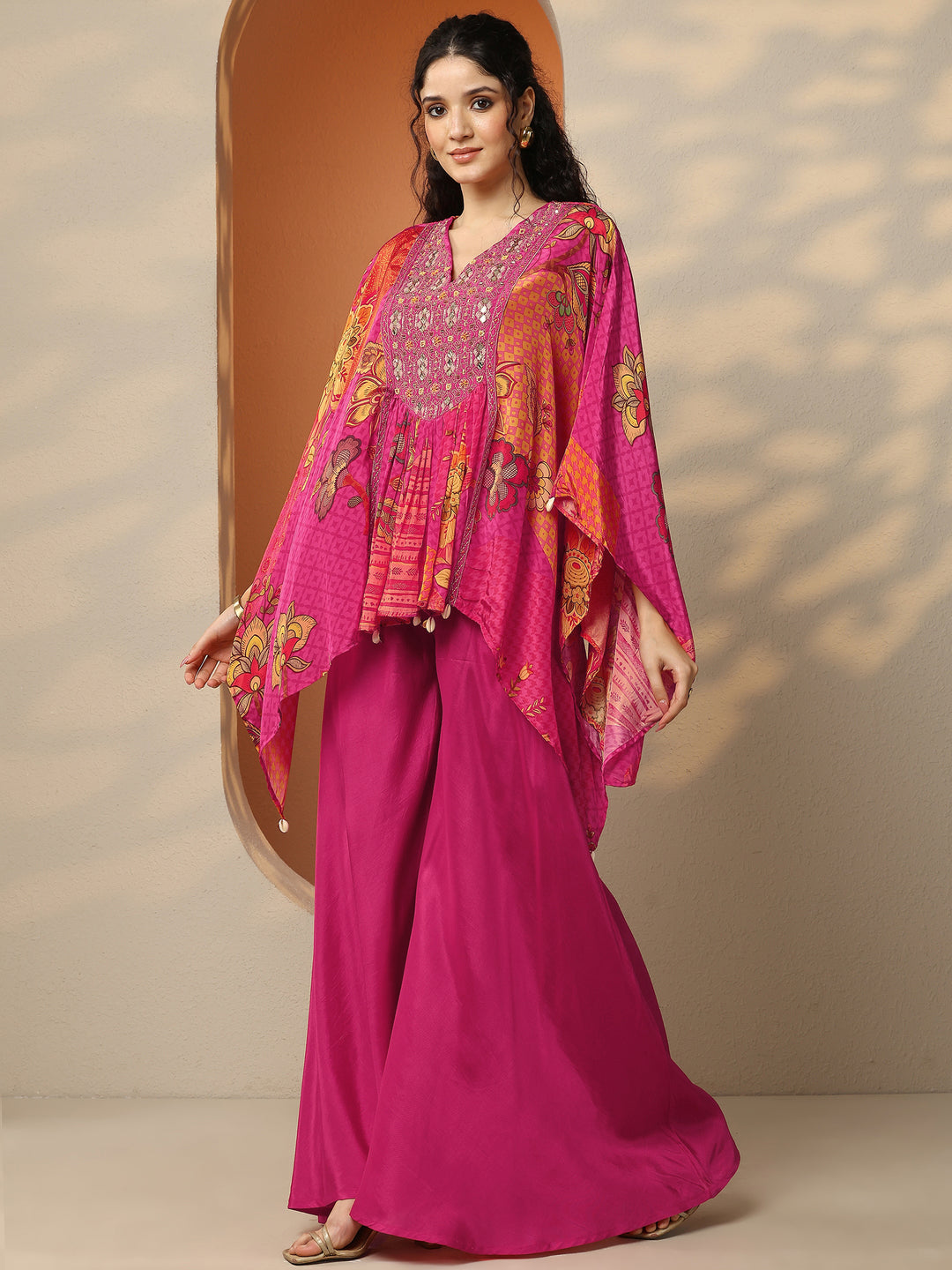 Libas Art Pink Printed Crepe A-Line Kurta Set 