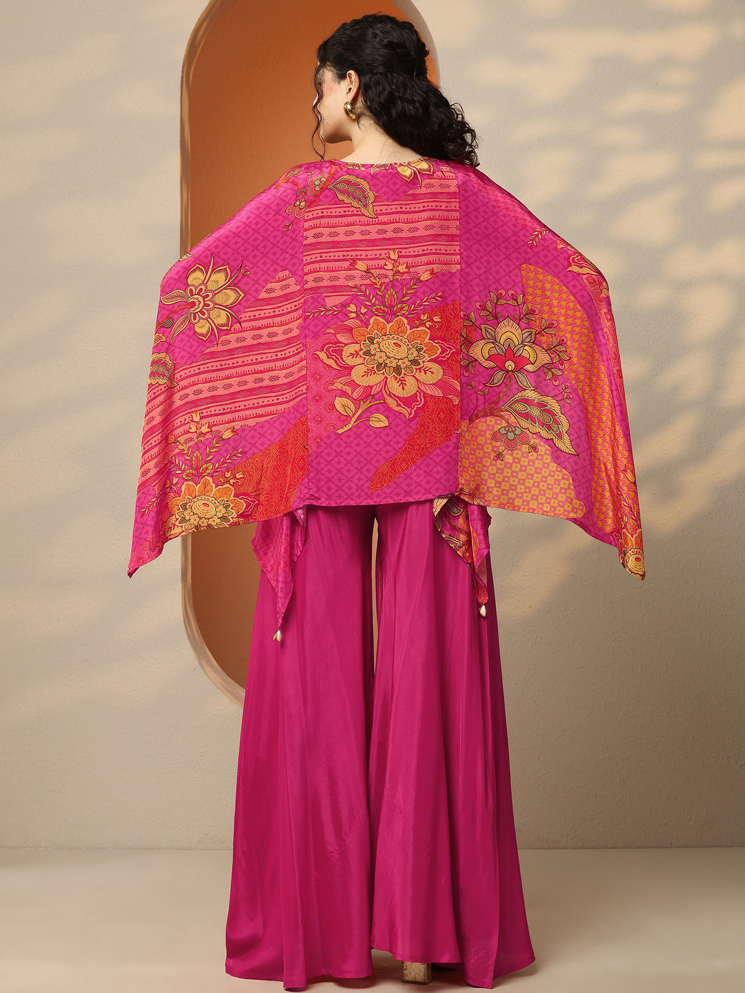  Libas Art Pink Printed Crepe A-Line Kurta Set 