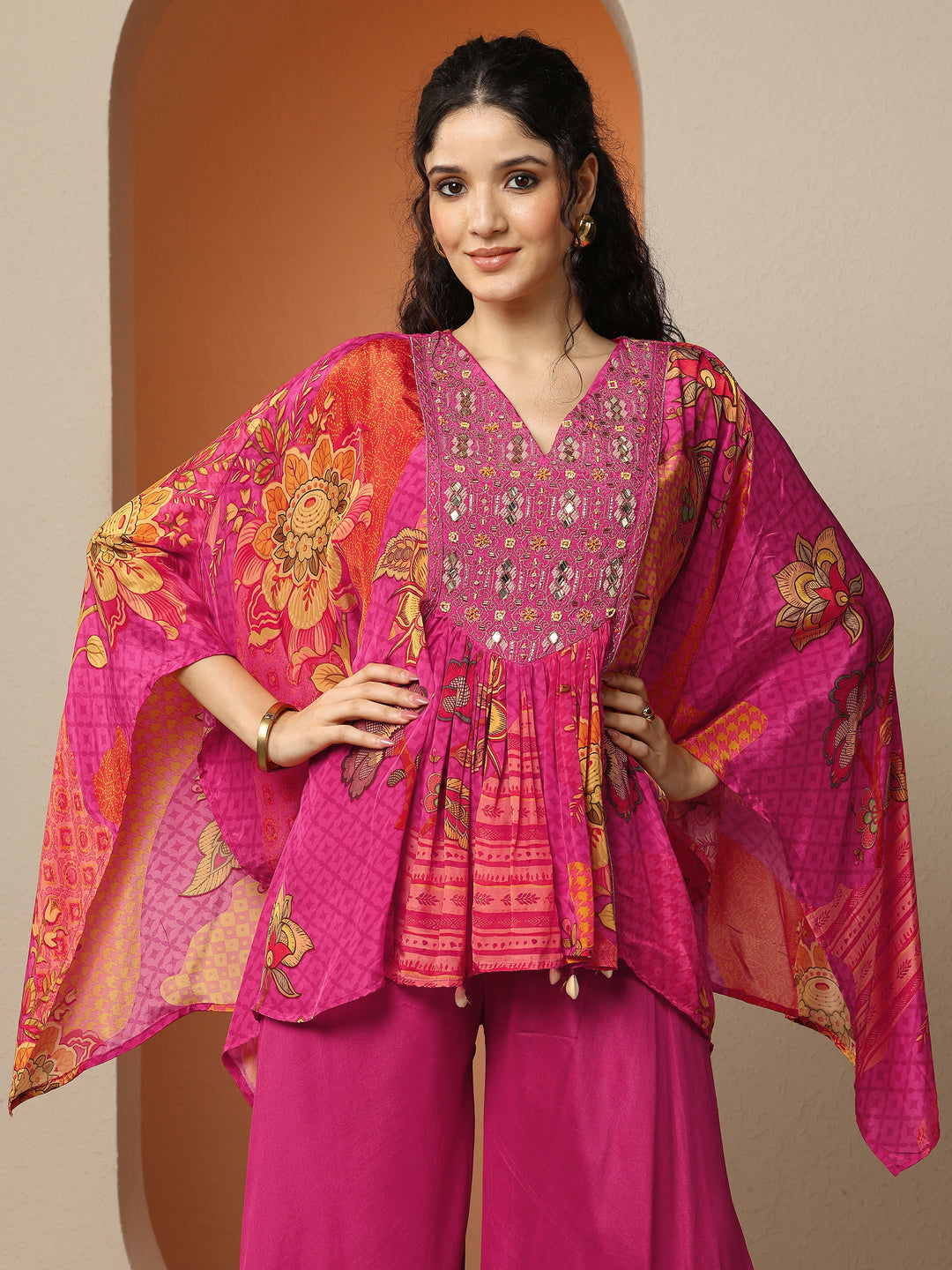  Libas Art Pink Printed Crepe A-Line Kurta Set 