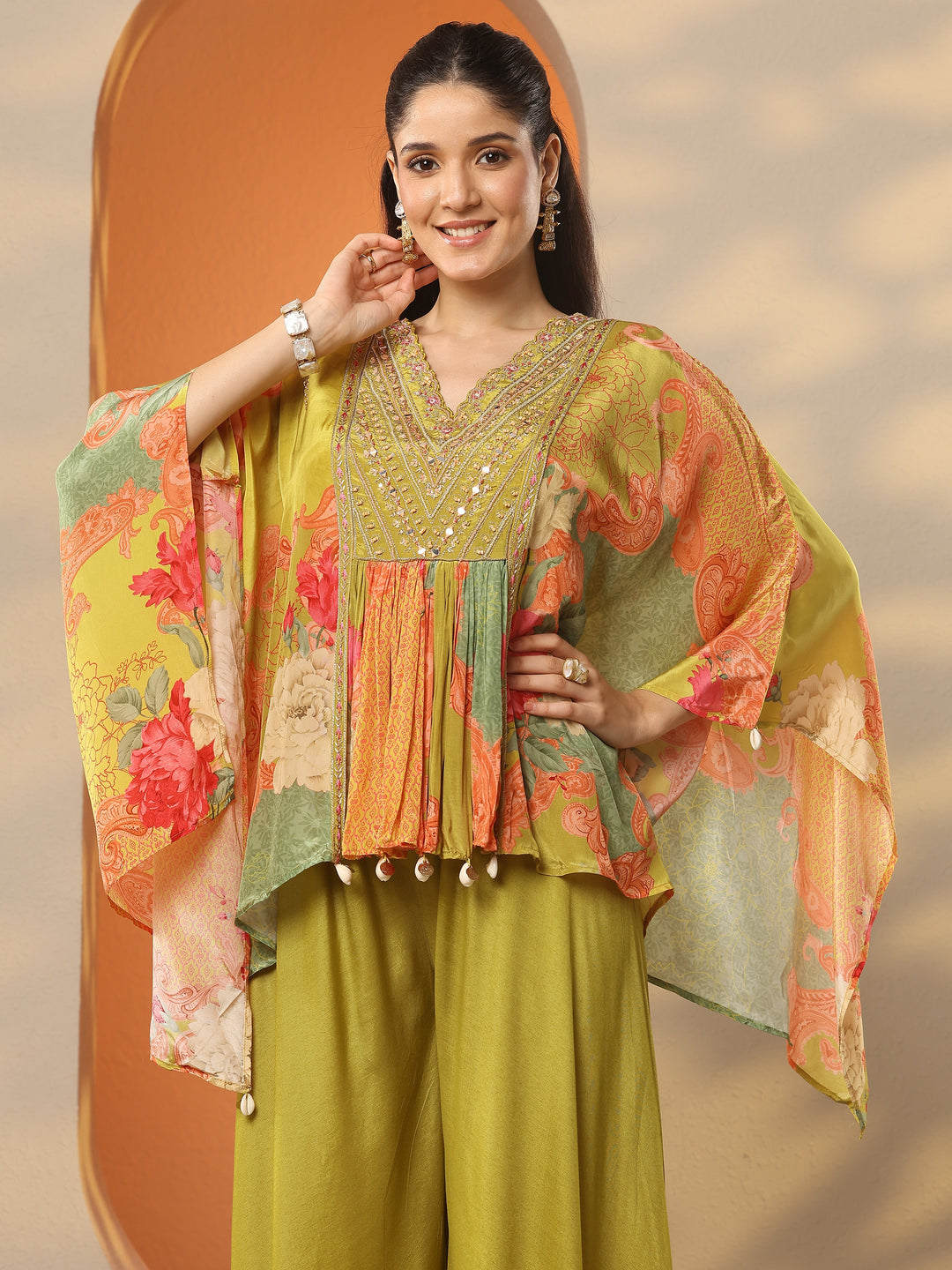  Libas Art Green Printed Crepe A-Line Kurta Set 