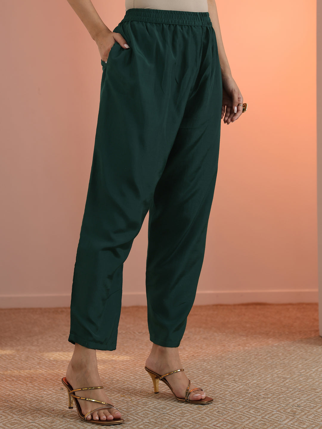  Green Woven Design Silk Blend Straight Suit Set With Dupatta 