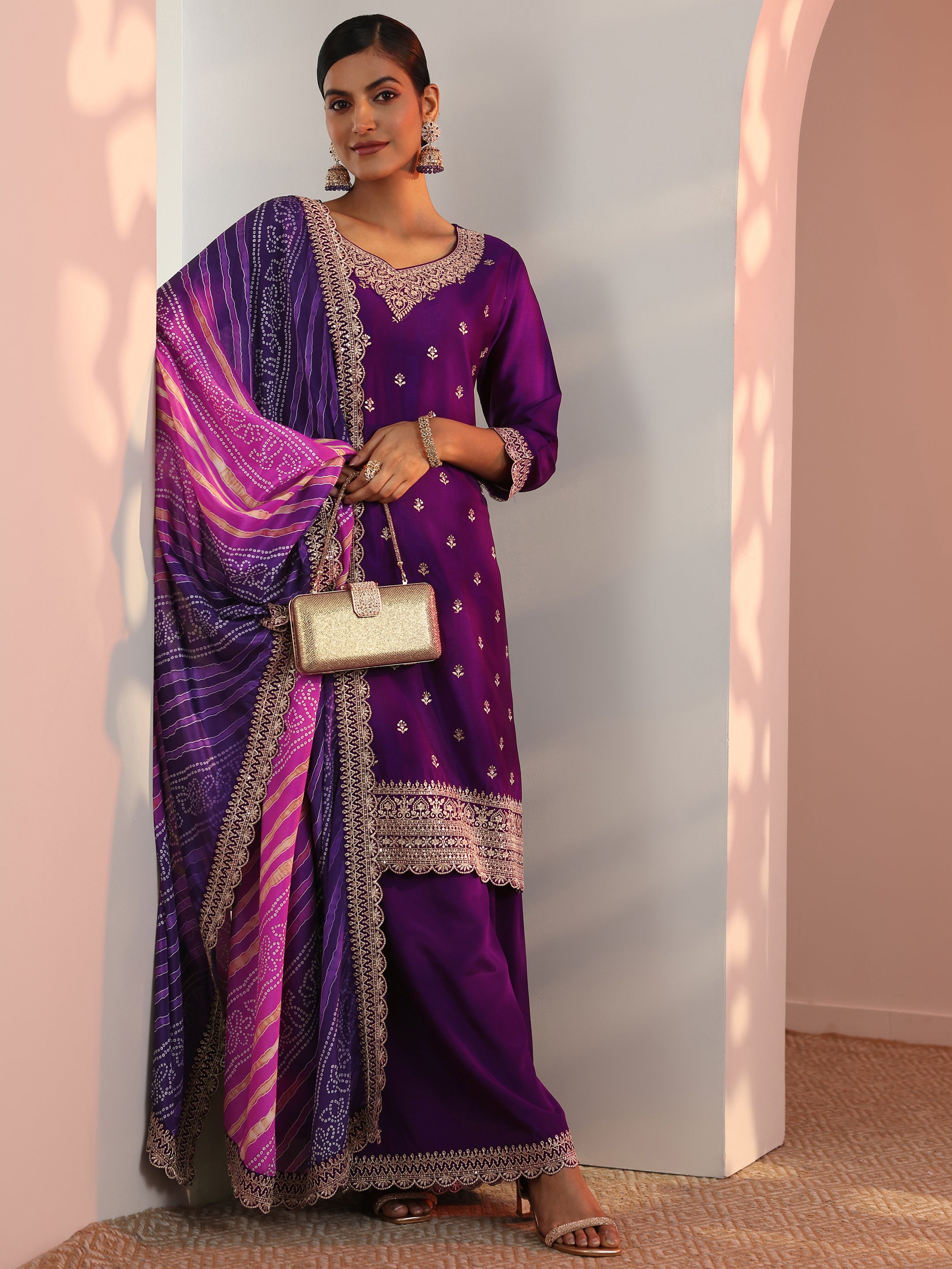 libas Purple Embroidered Chinon Straight Suit Set With Dupatta-picture-27