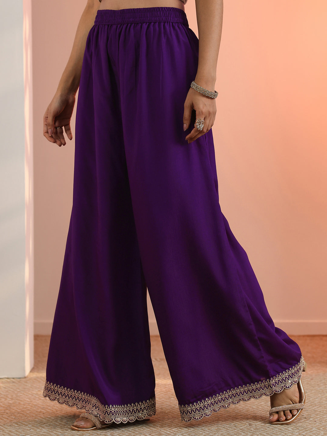  Purple Embroidered Chinon Straight Suit Set With Dupatta 