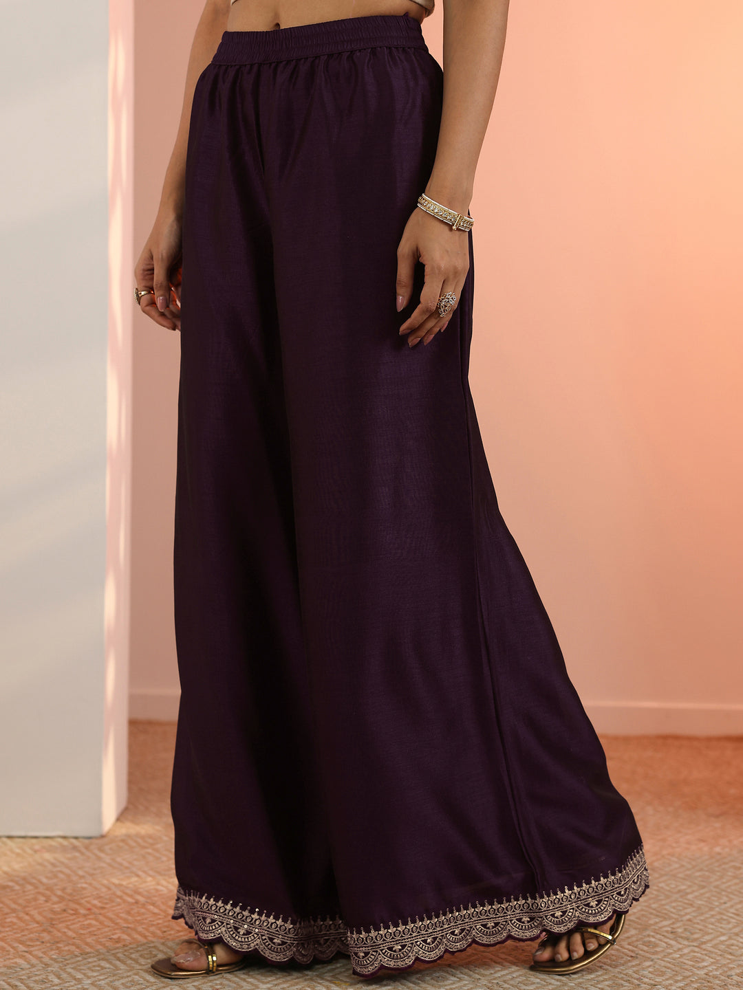  Purple Embroidered Chinon Straight Suit Set With Dupatta 