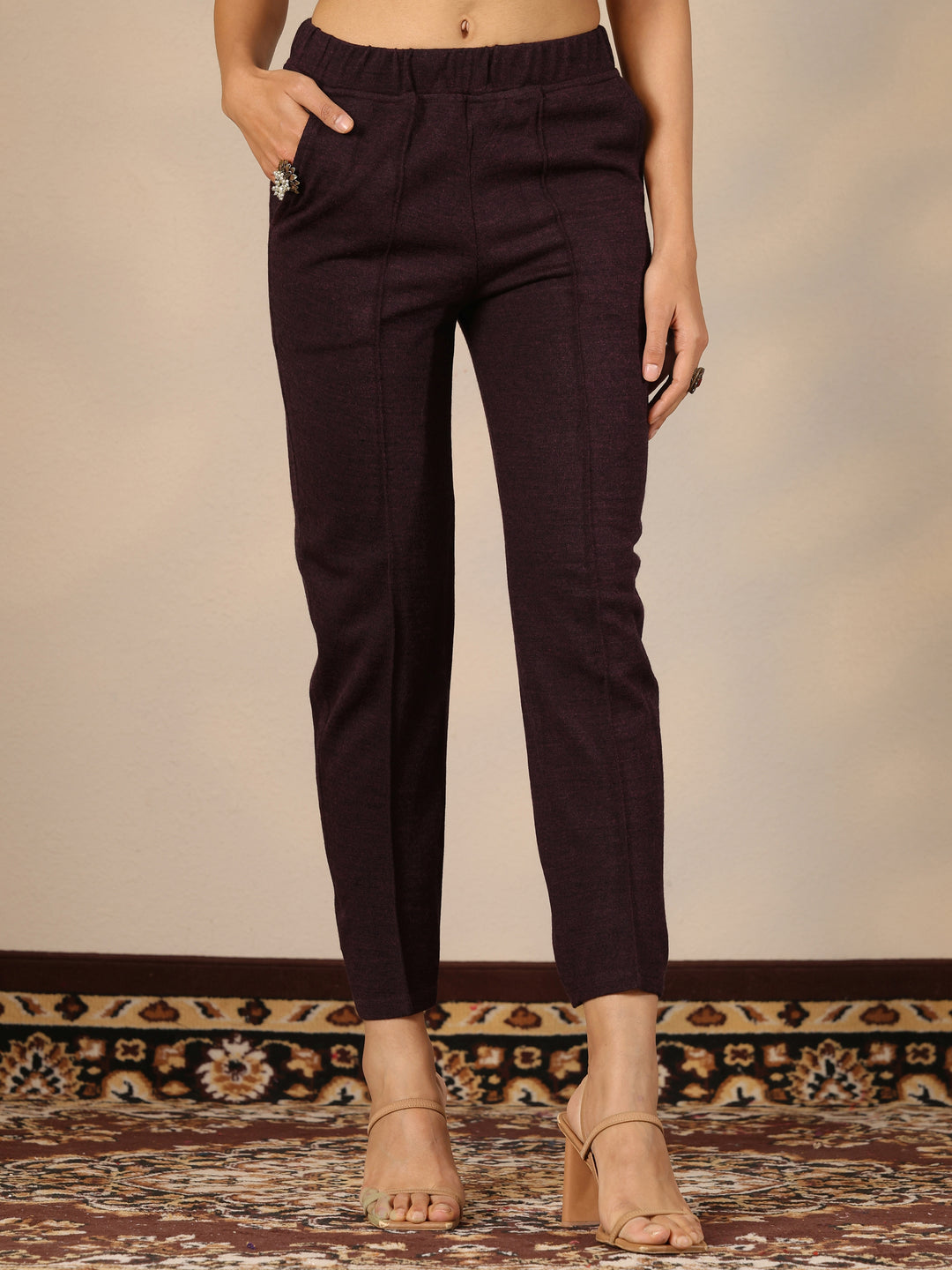  Burgundy Embroidered Wool Straight Suit Set With Dupatta 